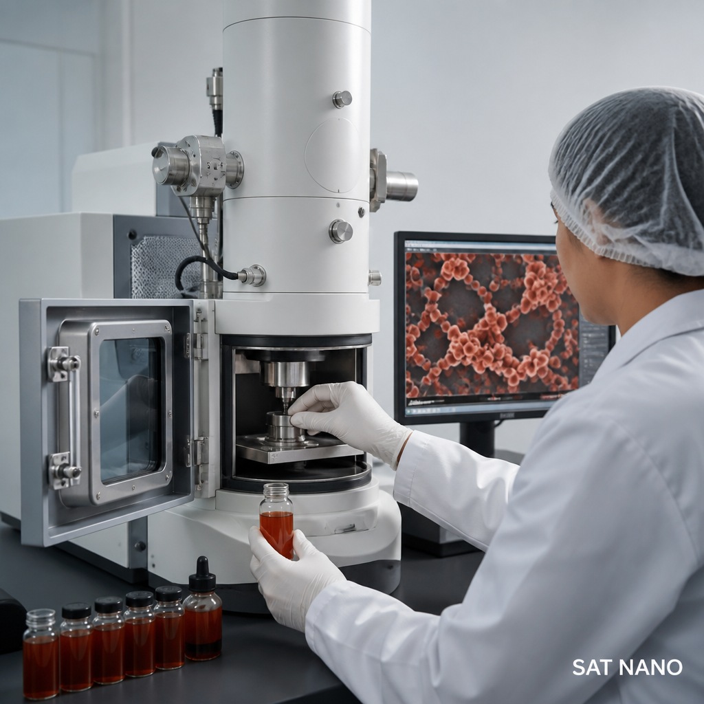Dispersi Nanopowder Fe₂O₃ (Besi(III) Oksida) dan Pengamatan Mikroskop Elektron — Protokol Pengoperasian